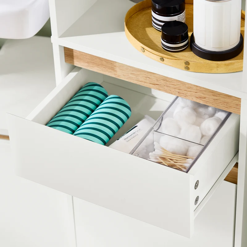 SoBuy BZR80-W Armario Alto para baño con 1 Cajón y 2 Puertas Blanco 35 x 33 x 170 cm