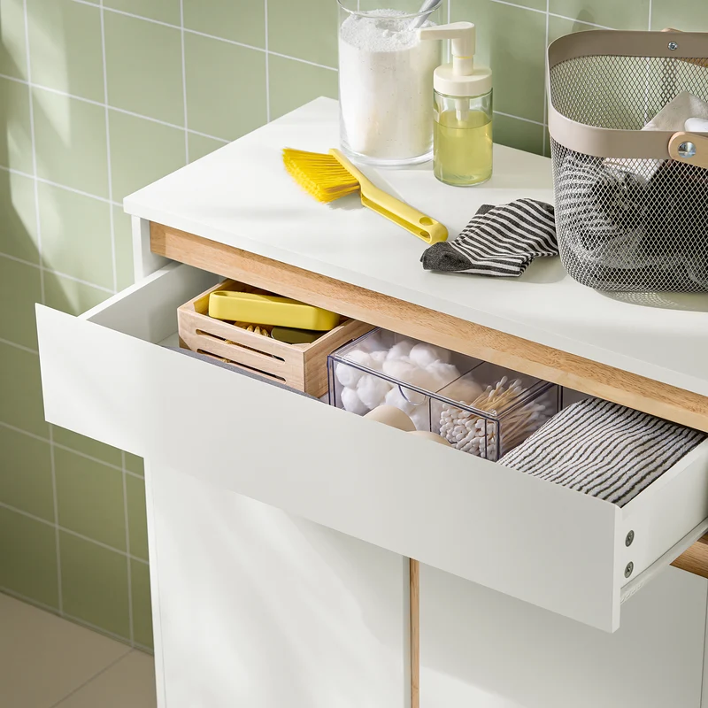 SoBuy BZR79-W Armario de Baño con Cesto para ropa Sucia Blanco
