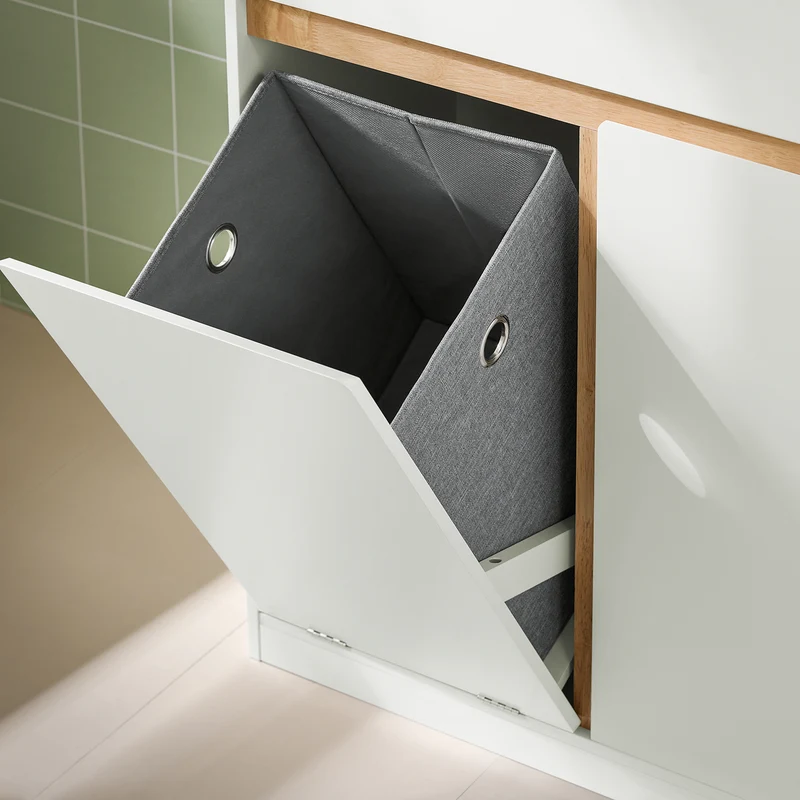SoBuy BZR79-W Armario de Baño con Cesto para ropa Sucia Blanco
