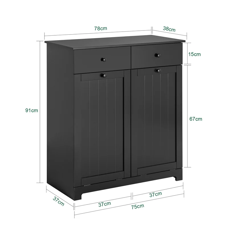 SoBuy BZR33-II-SCH Cesto para Ropa Sucia con 2 Cestos y 2 Cajones Negro