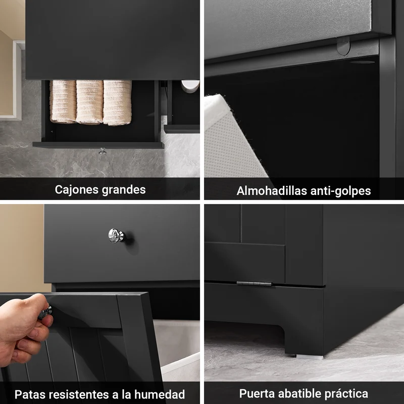 SoBuy BZR33-II-SCH Cesto para Ropa Sucia con 2 Cestos y 2 Cajones Negro