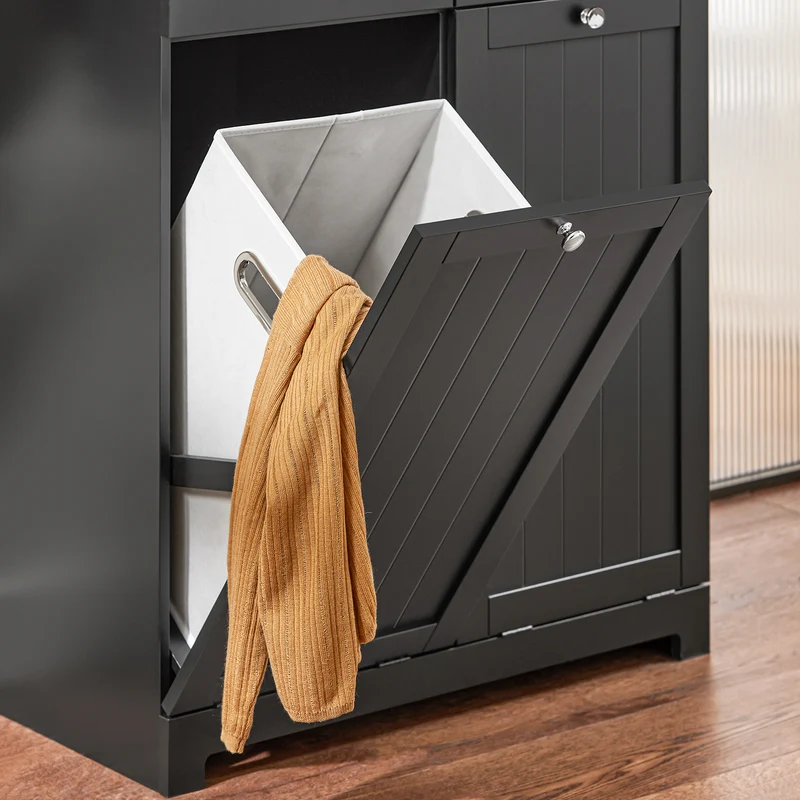 SoBuy BZR33-II-SCH Cesto para Ropa Sucia con 2 Cestos y 2 Cajones Negro