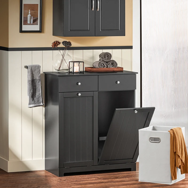 SoBuy BZR33-II-SCH Cesto para Ropa Sucia con 2 Cestos y 2 Cajones Negro