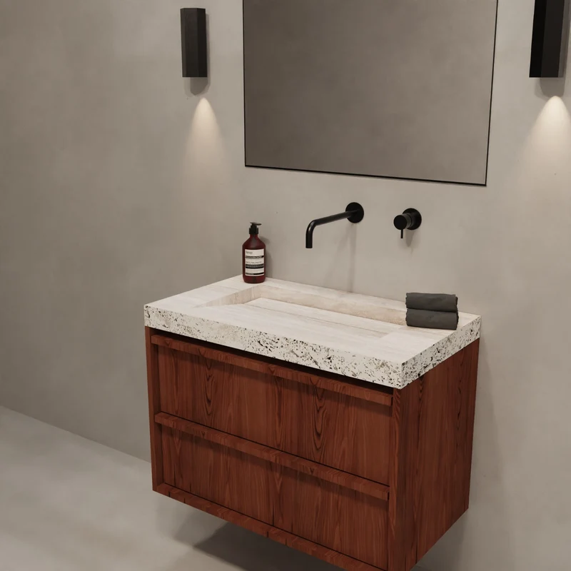 Plato de lavabo de travertino - Soumans - 80 cm