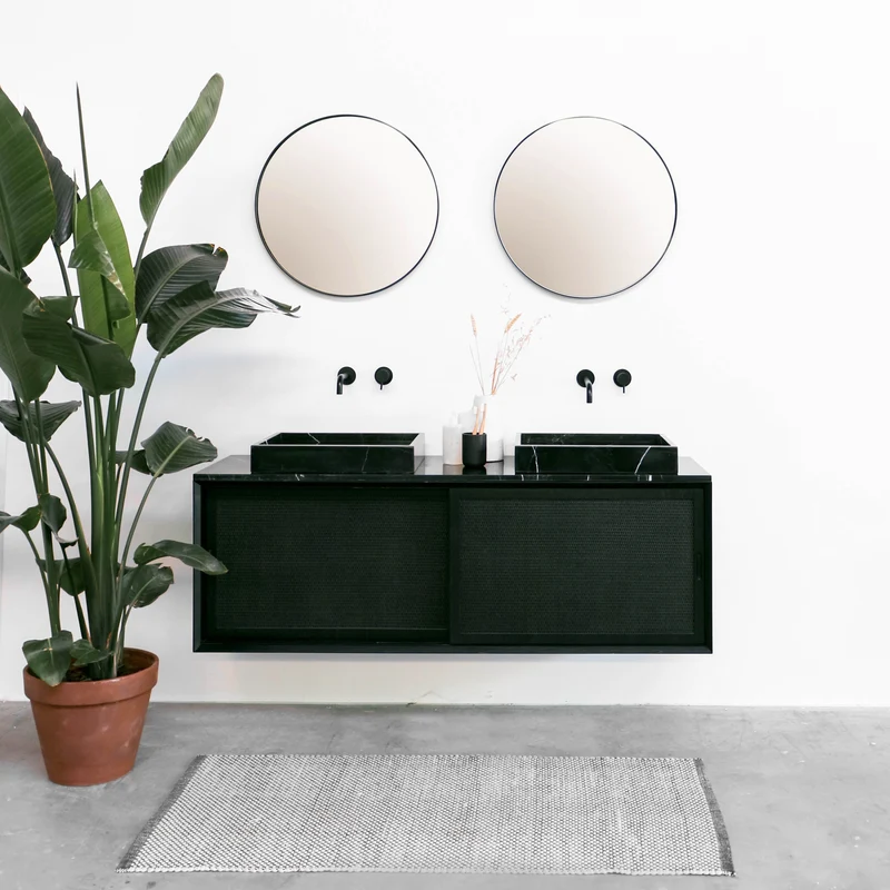 Muebles de baño con estilo - Lavabo Mármol negro - Caña negra (150 cm) - Nestor