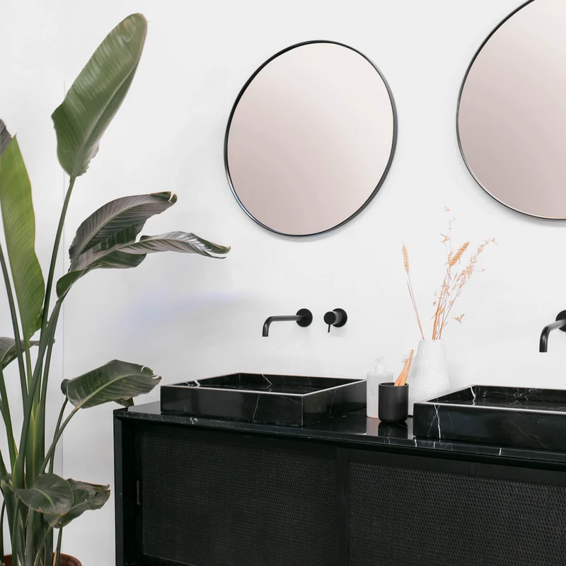 Muebles de baño con estilo - Lavabo Mármol negro - Caña negra (150 cm) - Nestor