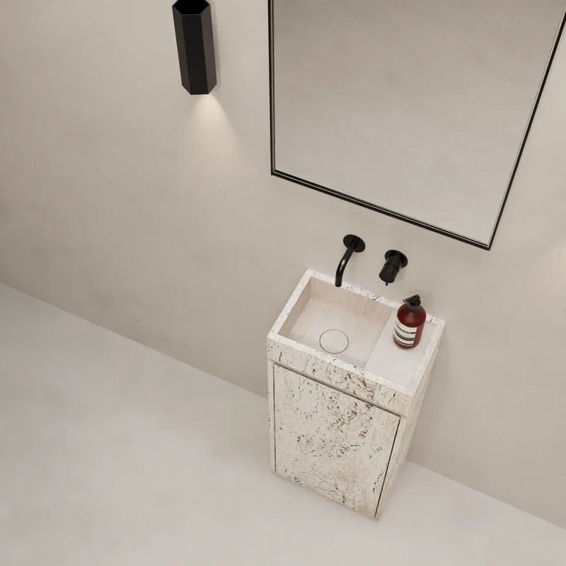 Quimper - Lavamanos - Travertino Blanco - 40 cm x 25 cm