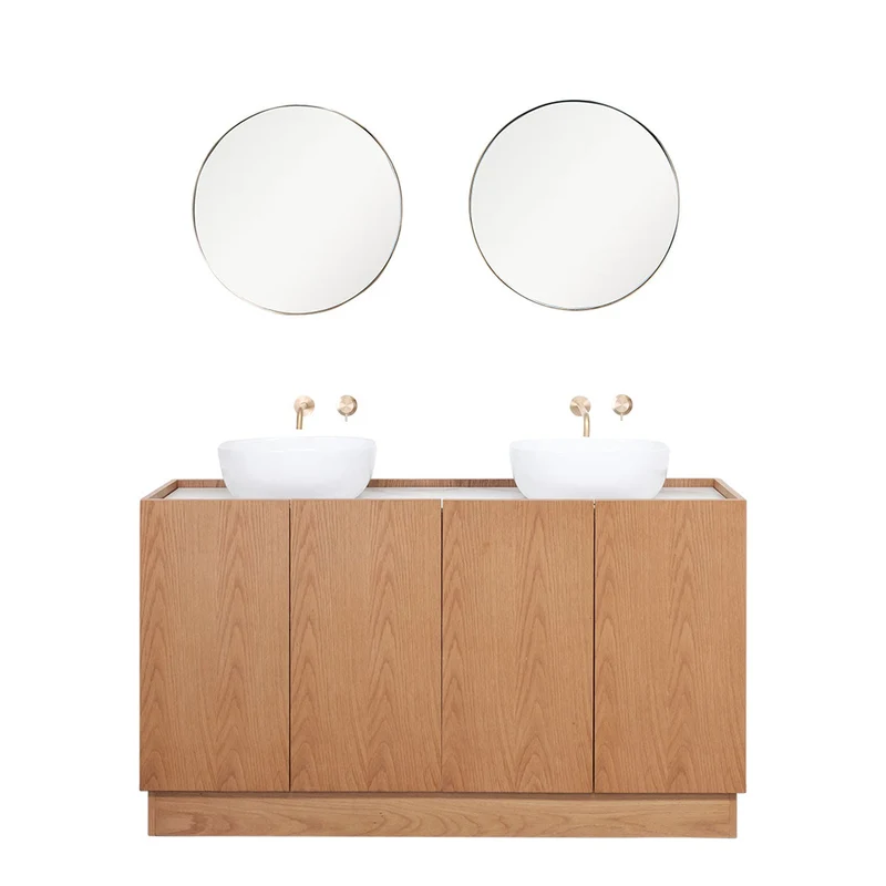 Mueble lavabo Roble - Felix - Cerámica blanca Alexis 5 - (154cm)