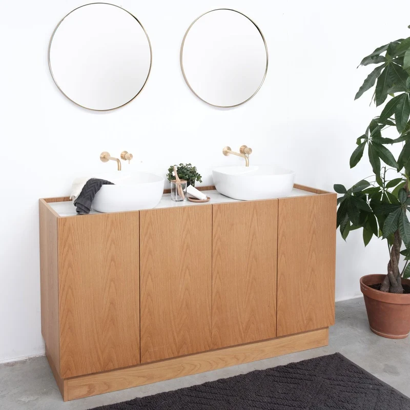 Mueble lavabo Roble - Felix - Cerámica blanca Alexis 5 - (154cm)