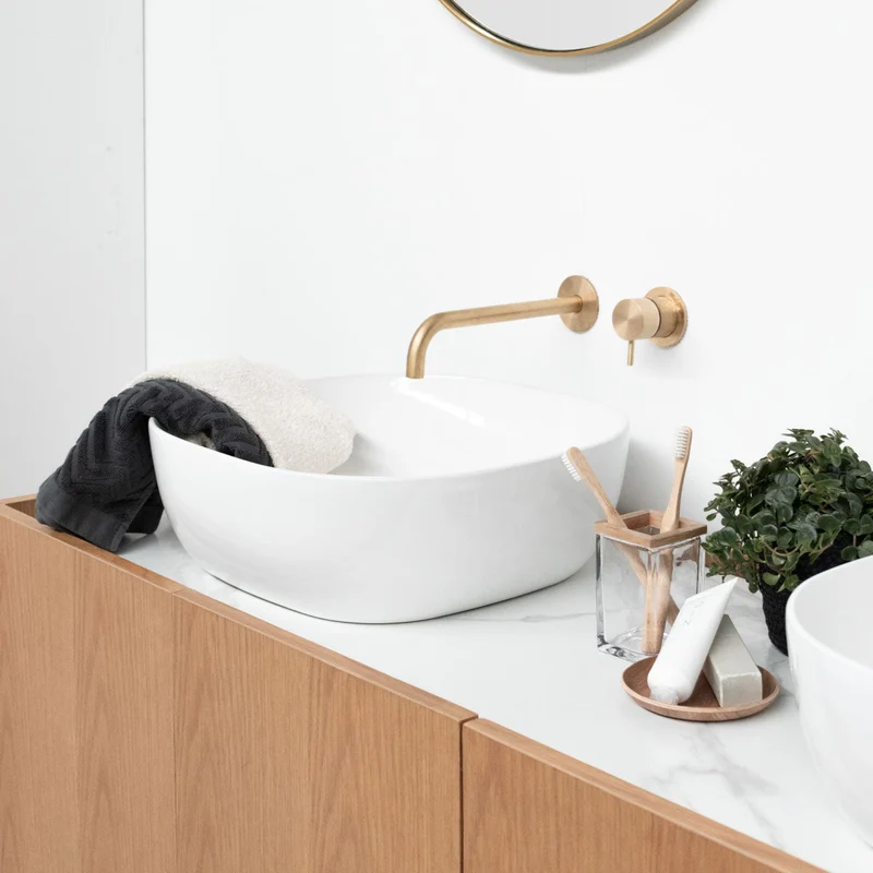 Mueble lavabo Roble - Felix - Cerámica blanca Alexis 5 - (154cm)