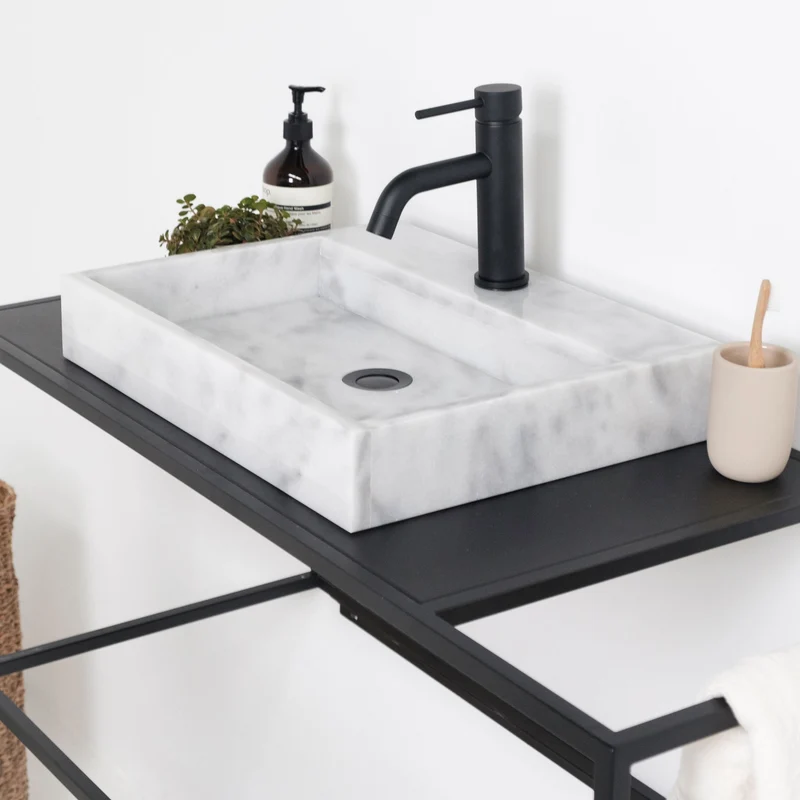 Mueble de baño Elisa Negro - Lavabo de Mármol George Blanco - Sin remolque