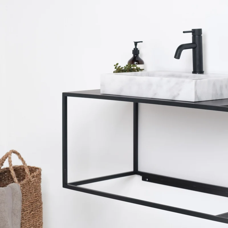 Mueble de baño Elisa Negro - Lavabo de Mármol George Blanco - Sin remolque