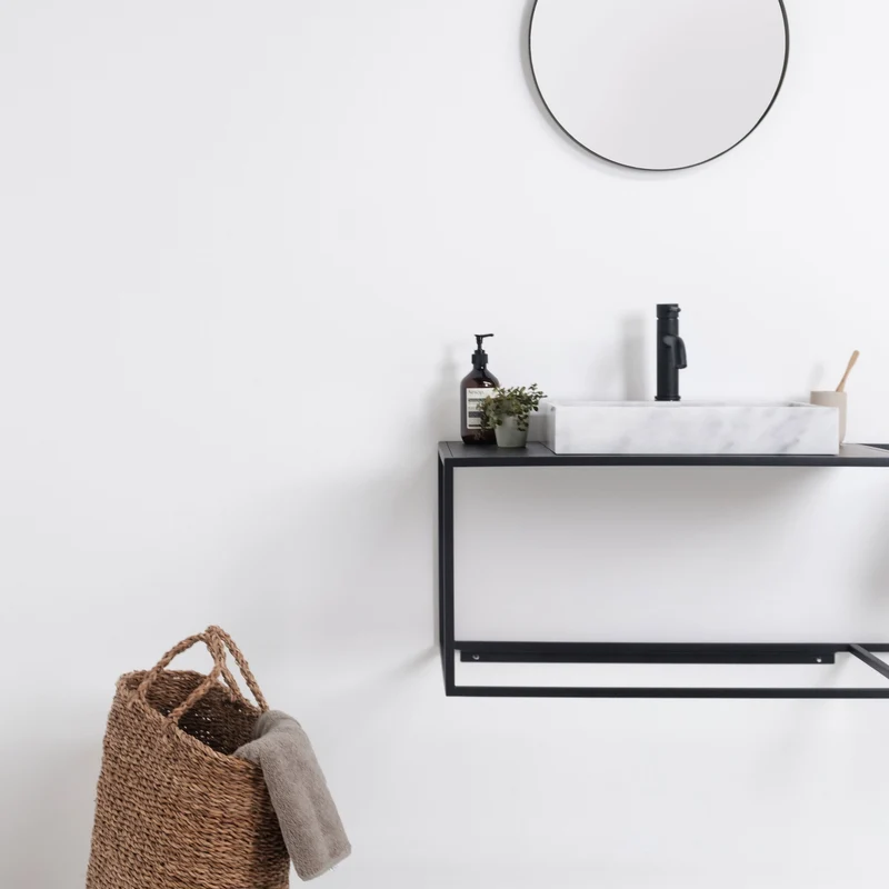 Mueble de baño Elisa Negro - Lavabo de Mármol George Blanco - Sin remolque