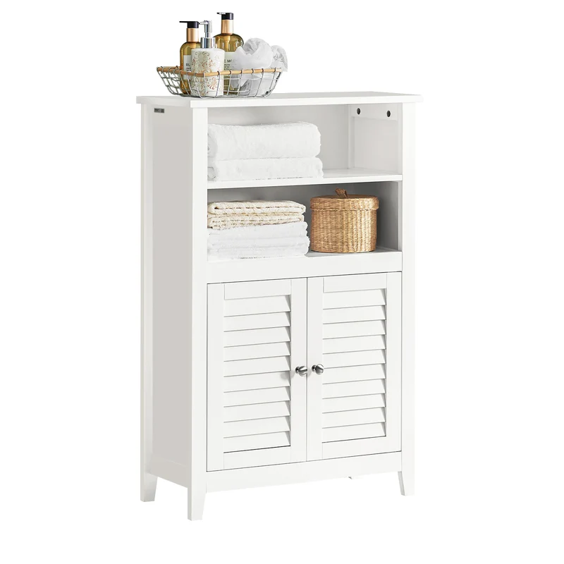 SoBuy BZR13-W Mueble Auxiliar para Baño con 2 estantes y 2 Puertas Blanco