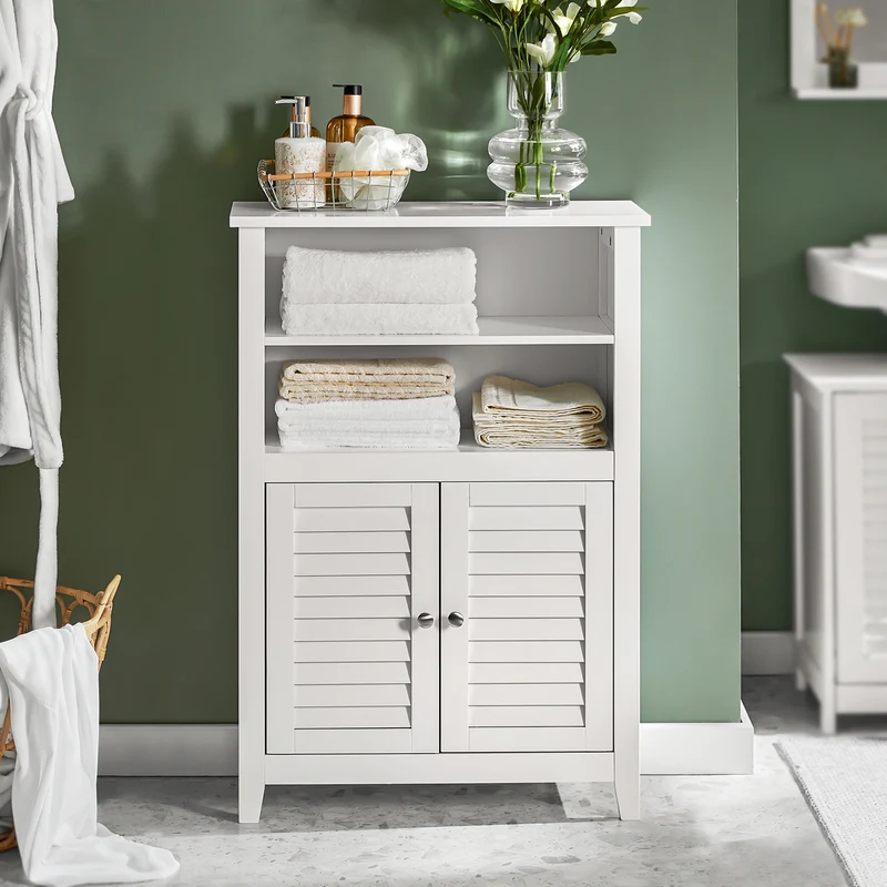 SoBuy BZR13-W Mueble Auxiliar para Baño con 2 estantes y 2 Puertas Blanco