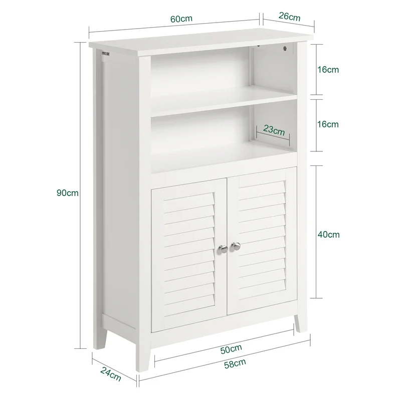 SoBuy BZR13-W Mueble Auxiliar para Baño con 2 estantes y 2 Puertas Blanco