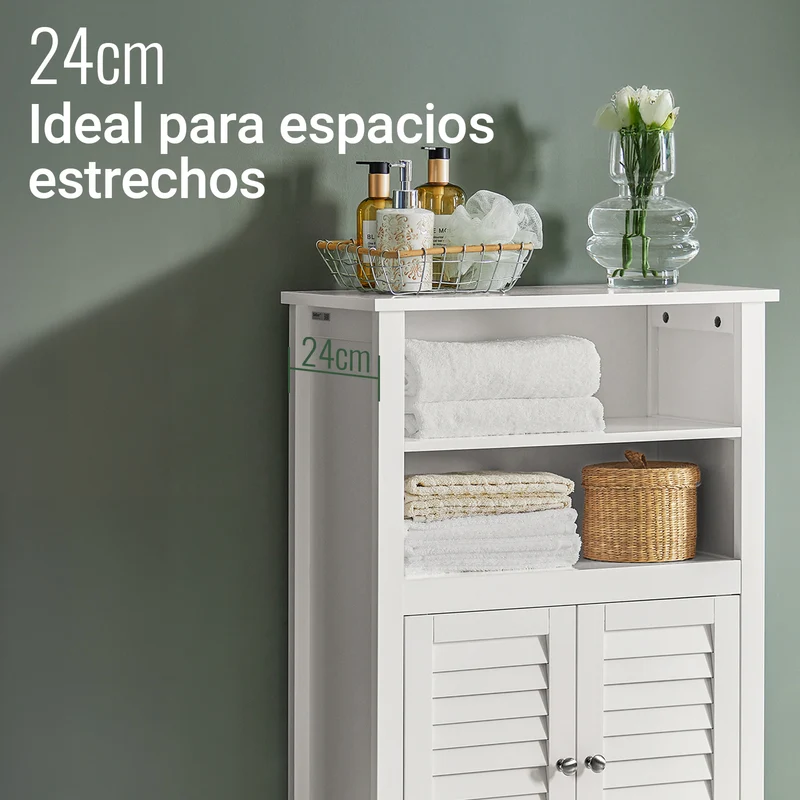 SoBuy BZR13-W Mueble Auxiliar para Baño con 2 estantes y 2 Puertas Blanco