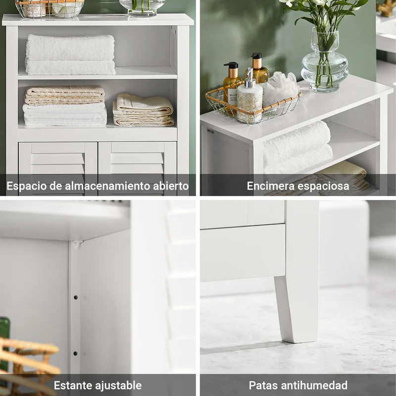 SoBuy BZR13-W Mueble Auxiliar para Baño con 2 estantes y 2 Puertas Blanco