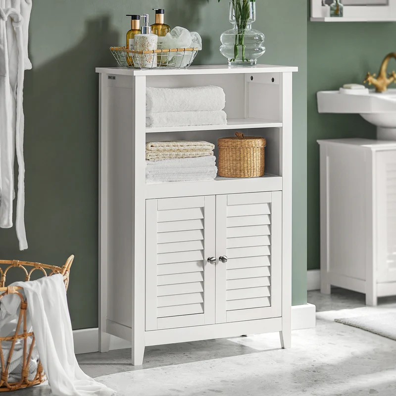 SoBuy BZR13-W Mueble Auxiliar para Baño con 2 estantes y 2 Puertas Blanco