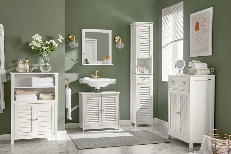 SoBuy BZR13-W Mueble Auxiliar para Baño con 2 estantes y 2 Puertas Blanco