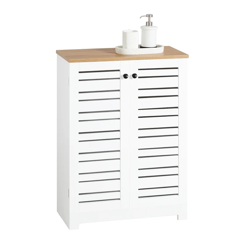 SoBuy BZR41-W Mueble Auxiliar para Baño con 2 Estantes y 2 Puertas Blanco