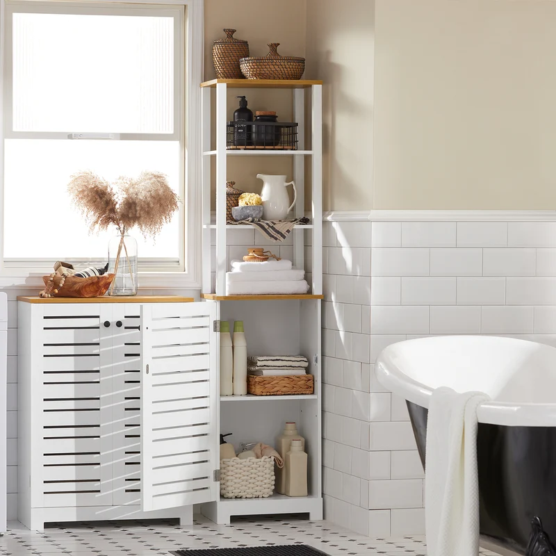 SoBuy BZR43-W Armario Baño Alta con 5 Estantes Blanco