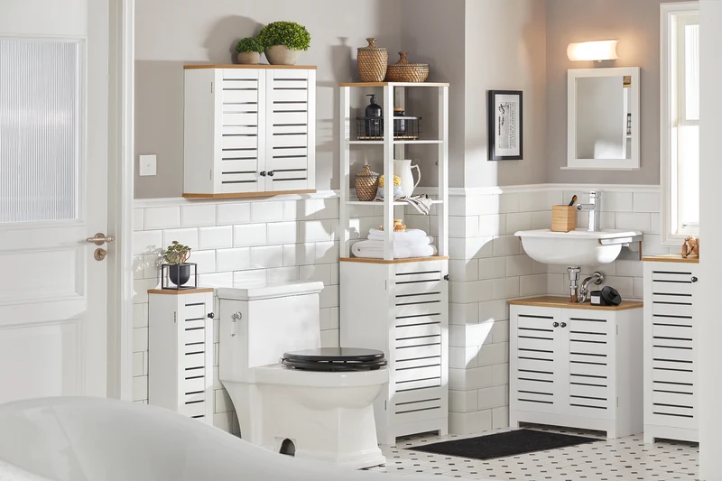 SoBuy BZR43-W Armario Baño Alta con 5 Estantes Blanco