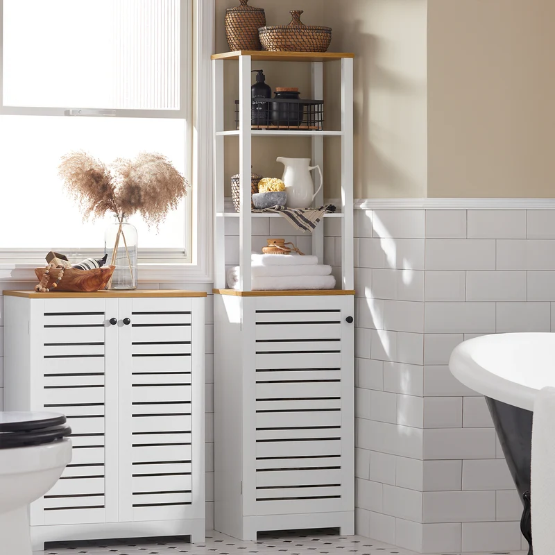 SoBuy BZR43-W Armario Baño Alta con 5 Estantes Blanco