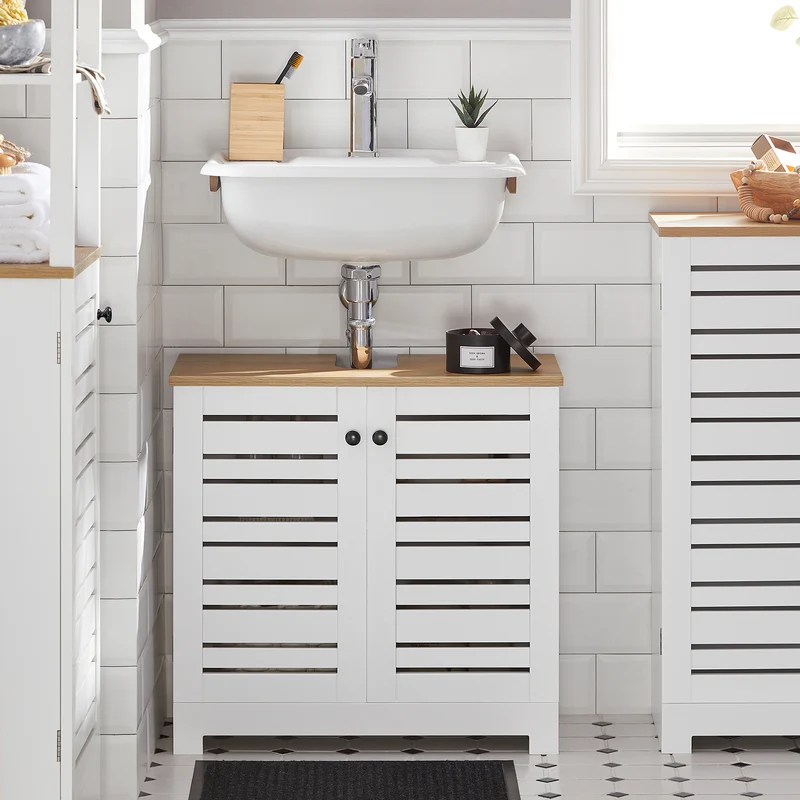 SoBuy BZR40-W Armario Lavabo con 2 Estantes y 2 Puertas