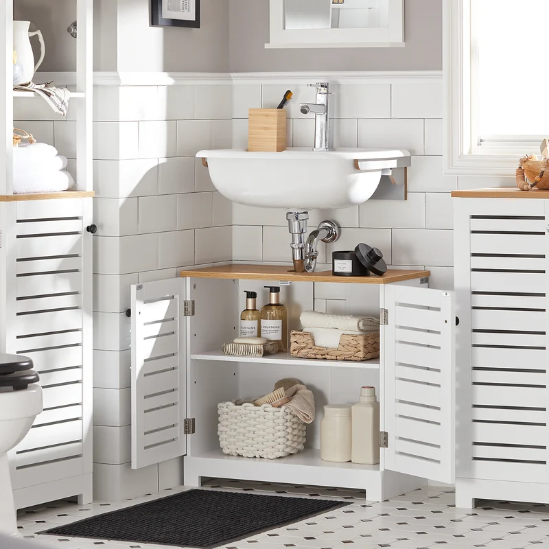 SoBuy BZR40-W Armario Lavabo con 2 Estantes y 2 Puertas