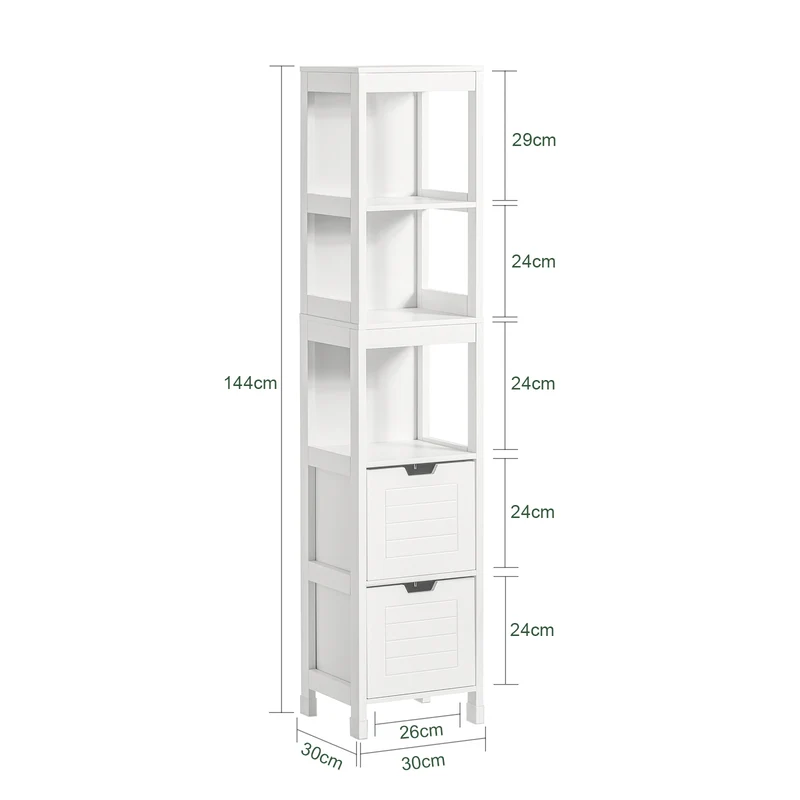 SoBuy FRG126-W Armario alto de Baño con 3 Estantes y 2 cajones Blanco