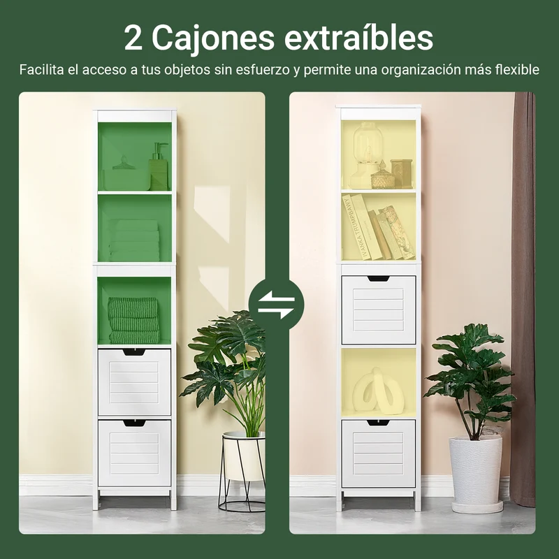 SoBuy FRG126-W Armario alto de Baño con 3 Estantes y 2 cajones Blanco