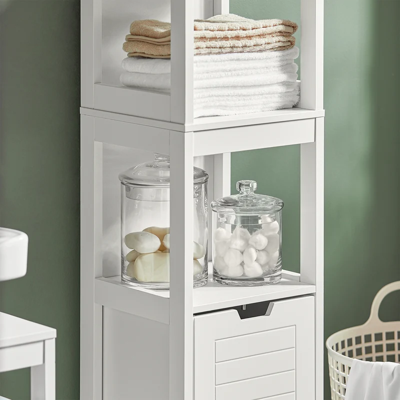 SoBuy FRG126-W Armario alto de Baño con 3 Estantes y 2 cajones Blanco