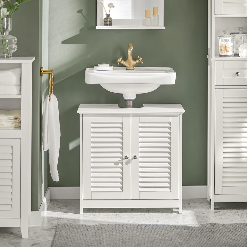 SoBuy FRG237-W Armario de Baño 2 puertas y 2 estantes Blanco
