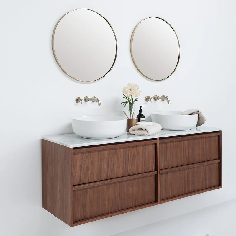 Mueble de baño Nogal - Alexis II - Mármol Blanco - Fien (150cm)