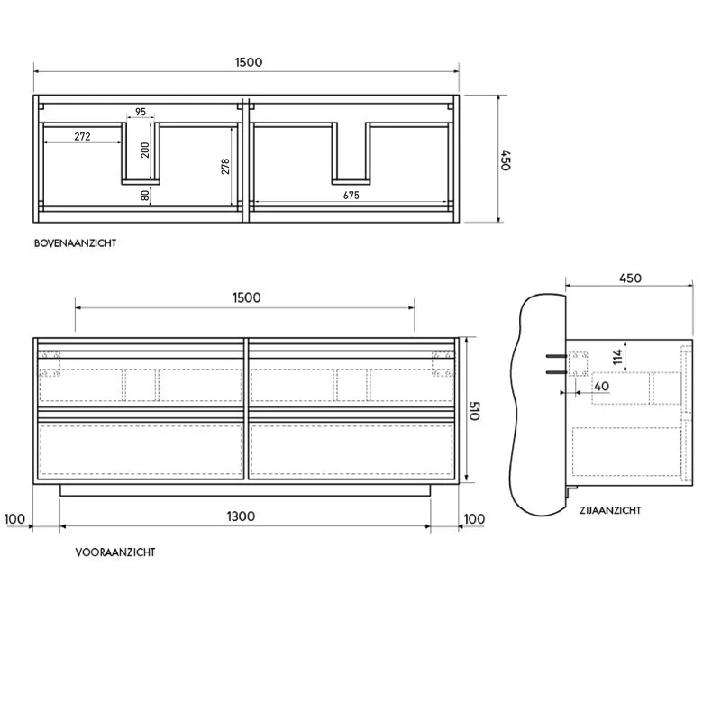 Mueble de baño con 4 cajones - Fien - Roble - 150 cm