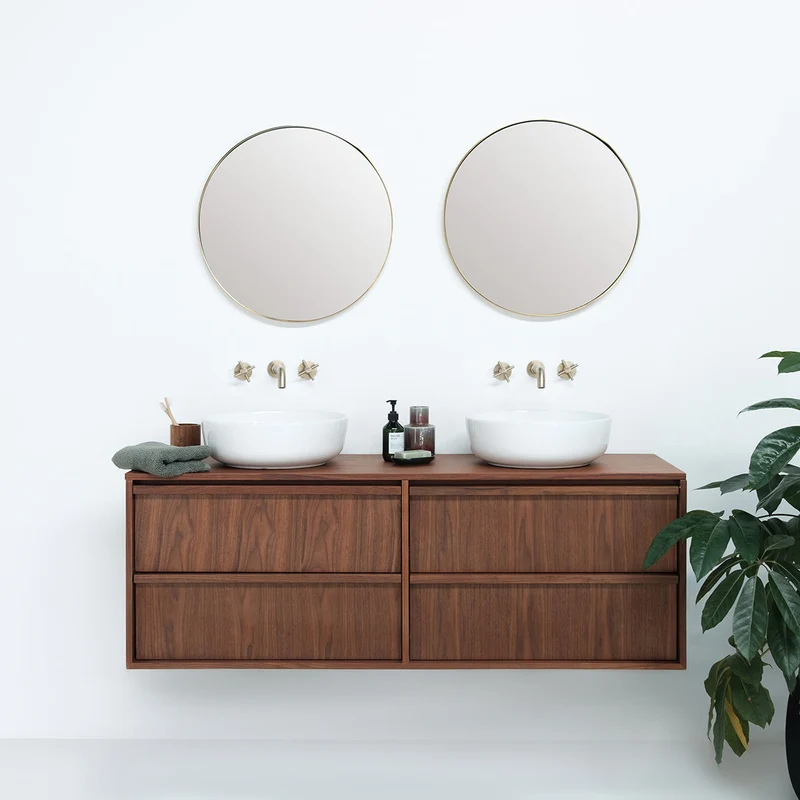 Conjunto de mueble de baño de nuez 150 cm - Lavabo de porcelana Alexis II - Fien