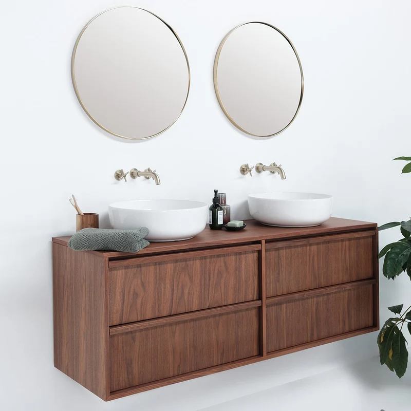 Conjunto de mueble de baño de nuez 150 cm - Lavabo de porcelana Alexis II - Fien