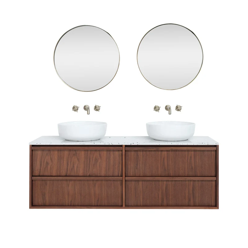 Mueble de baño de nogal con Terrazzo Fien - 150 cm - Lavabos de porcelana Alexis II