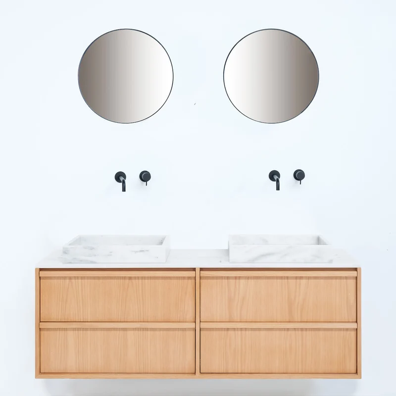 Mueble de baño Roble Fien - Encimera y lavabo de mármol blanco - 150 cm