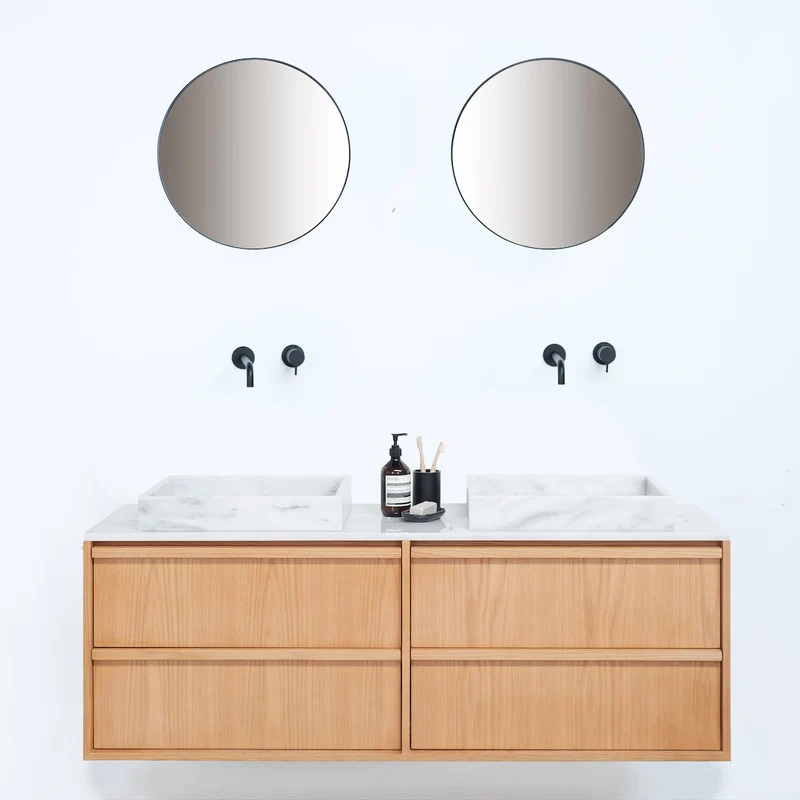 Mueble de baño Roble Fien - Encimera y lavabo de mármol blanco - 150 cm