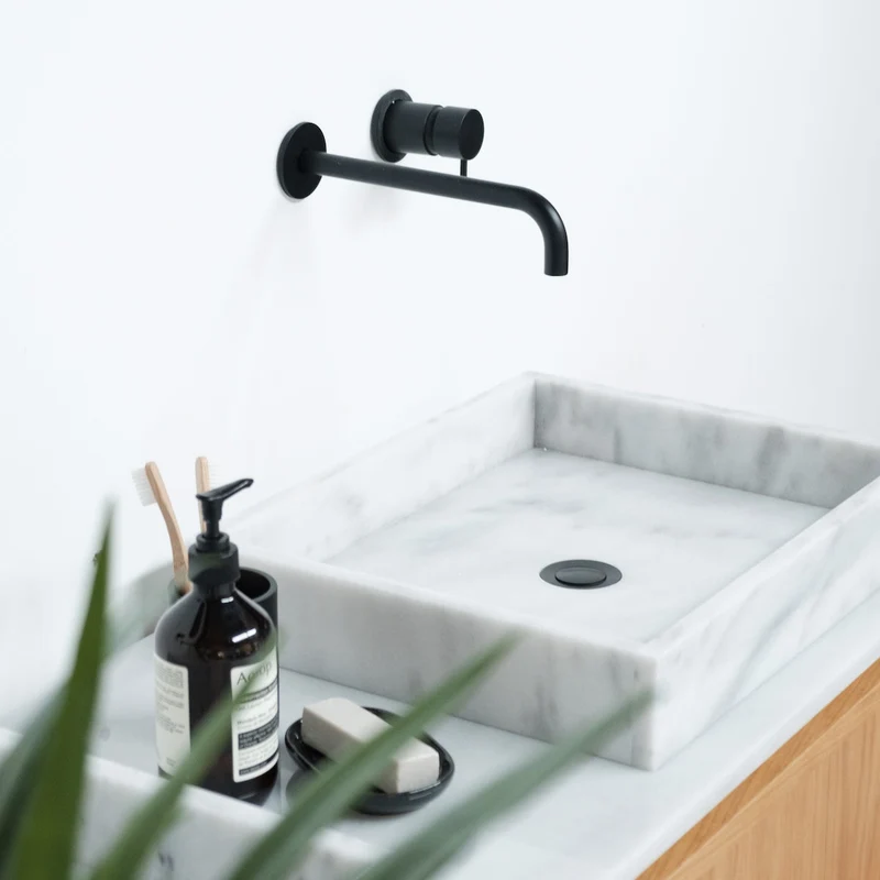 Mueble de baño Roble Fien - Encimera y lavabo de mármol blanco - 150 cm