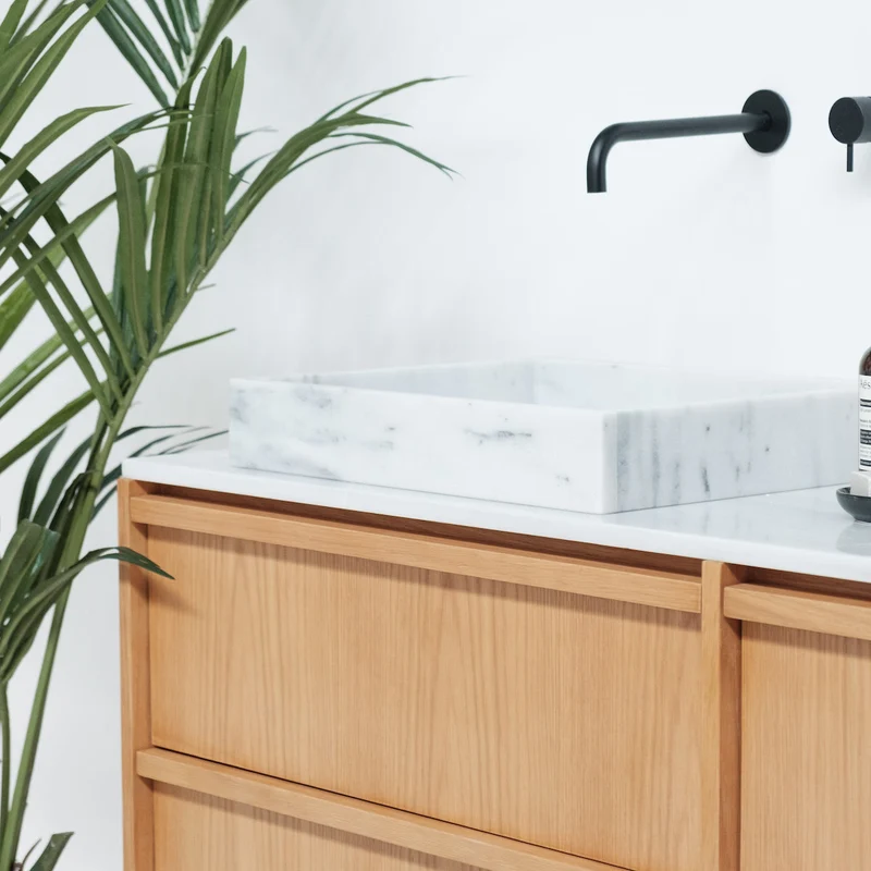 Mueble de baño Roble Fien - Encimera y lavabo de mármol blanco - 150 cm