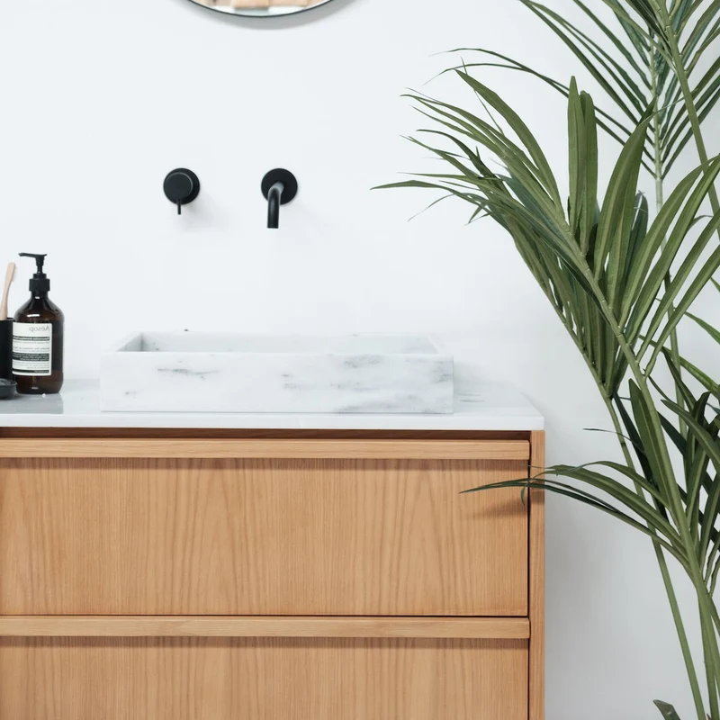 Mueble de baño Roble Fien - Encimera y lavabo de mármol blanco - 150 cm