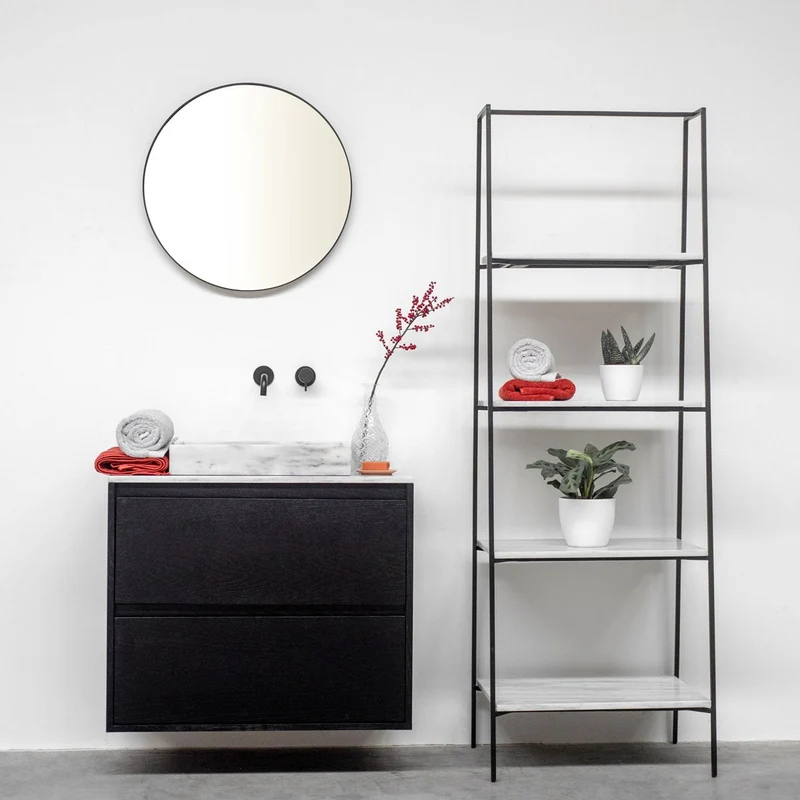 Mueble Lavabo Negro - Lavabo George - Roble Negro - Mármol Blanco - (80 cm) - ANN