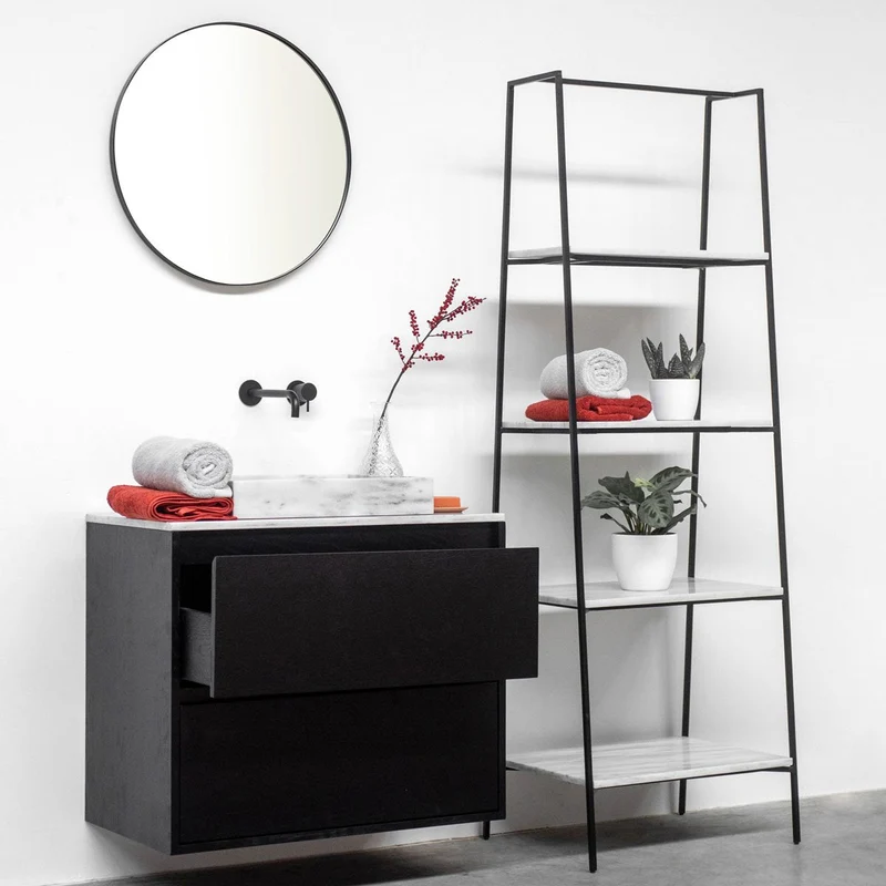 Mueble Lavabo Negro - Lavabo George - Roble Negro - Mármol Blanco - (80 cm) - ANN
