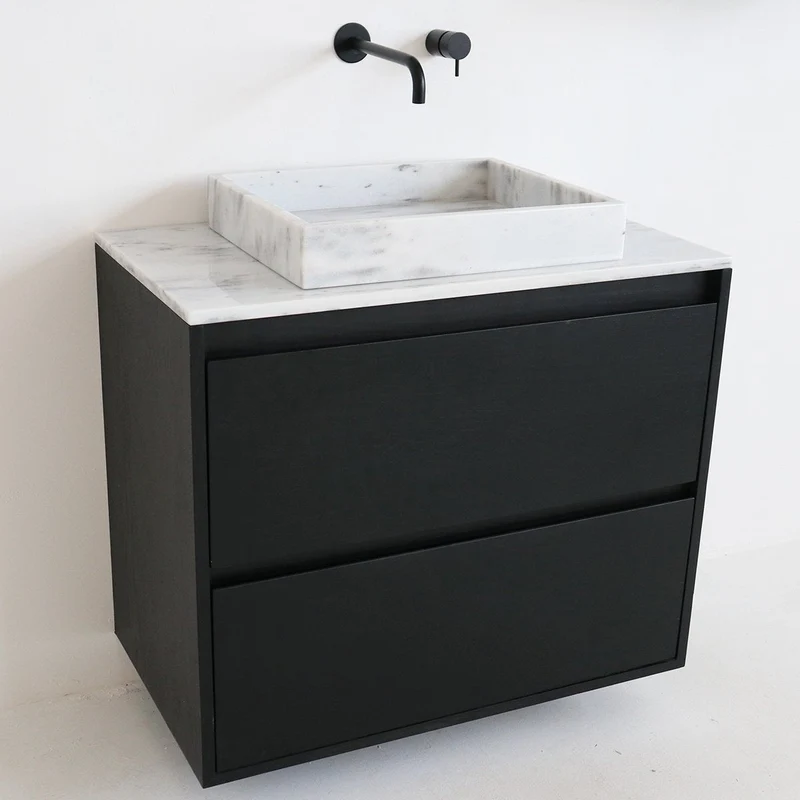 Mueble Lavabo Negro - Lavabo George - Roble Negro - Mármol Blanco - (80 cm) - ANN