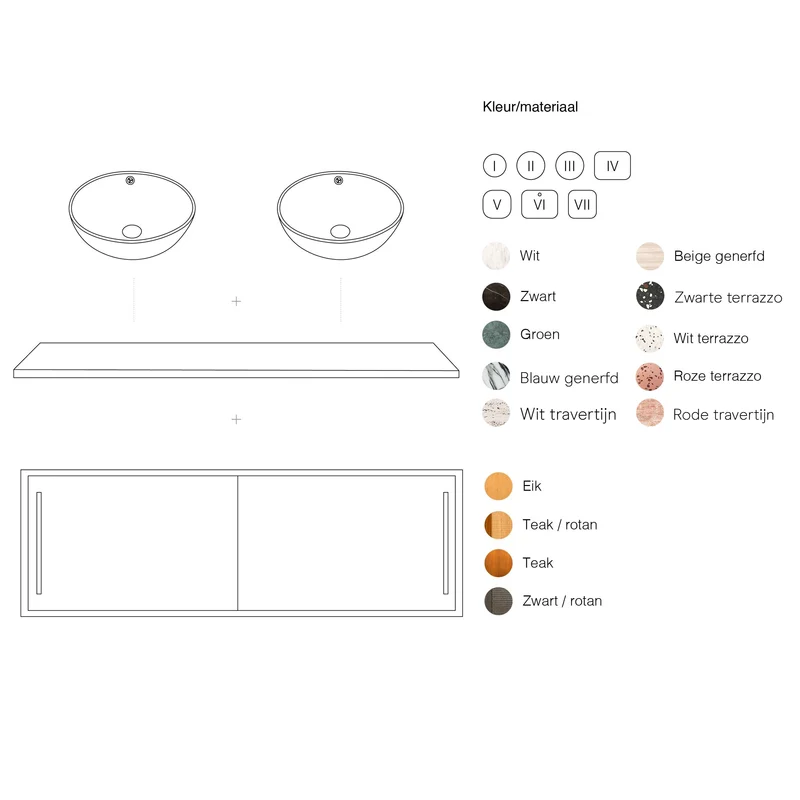 Mueble lavabo Ratán Negro - Nestor - Cerámica Blanca - Alexis V (150 cm)