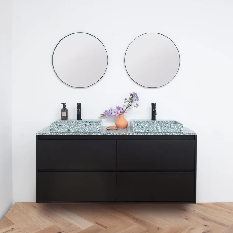 Mueble lavabo Terrazo Verde - Roble Negro - ANN (150 cm)