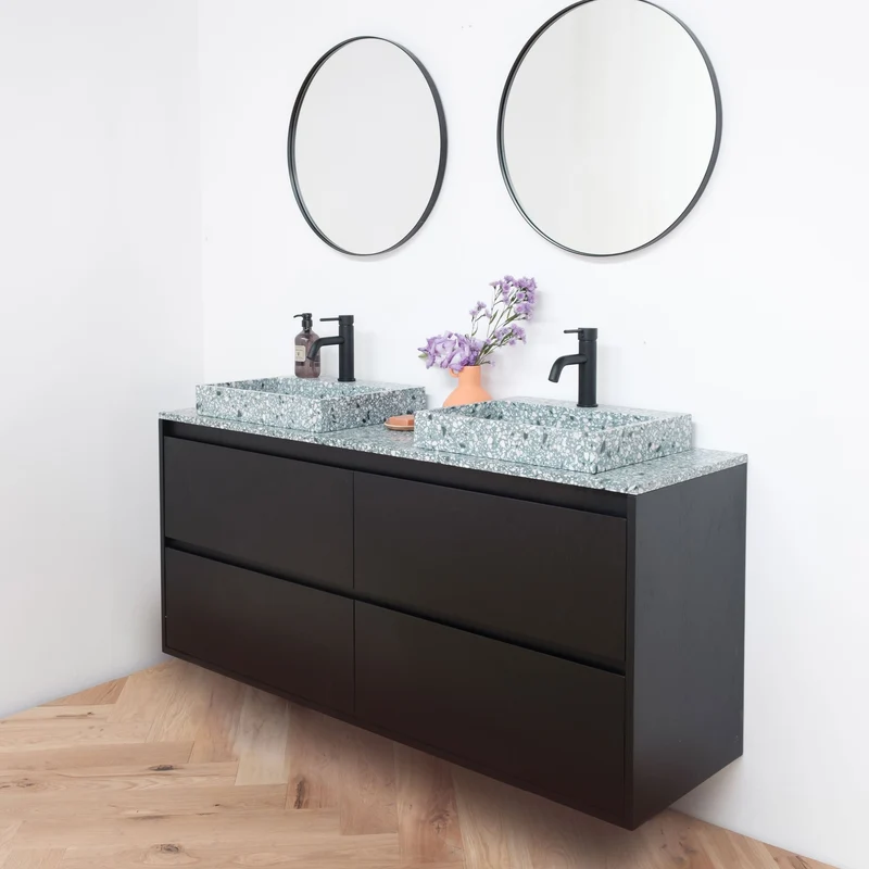 Mueble lavabo Terrazo Verde - Roble Negro - ANN (150 cm)